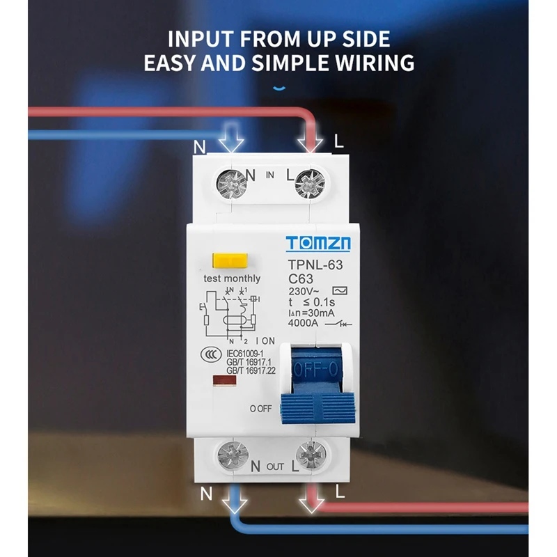 A50I TOMZN TPNL DPNL 230V 1P+N Residual Current Circuit Breaker With Over And Short Current Protection RCBO MCB, TPNL