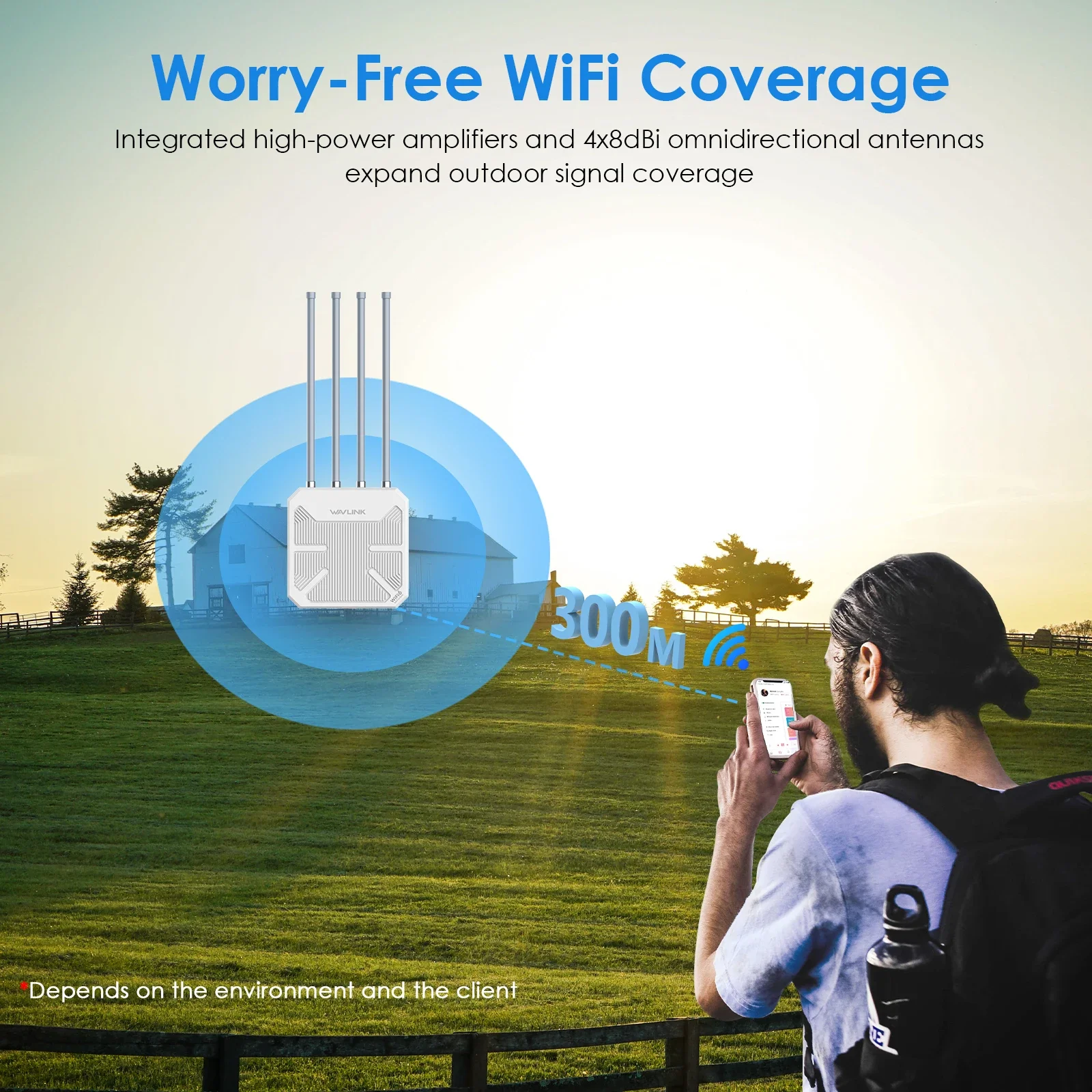 WAVLINK WiFi6 interior/exterior de doble banda 2,4G + 5G AX1800/AX3000 extensor de malla WiFi IP67 de largo alcance 4x8dBi antenas de alta ganancia