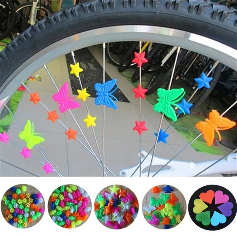 26/36Pcs Colorful Safety Kids Clip Bicycle Round Multi-Color Love Heart Stars Wheel Bike Accessories Decoration Bead Spoke Beads