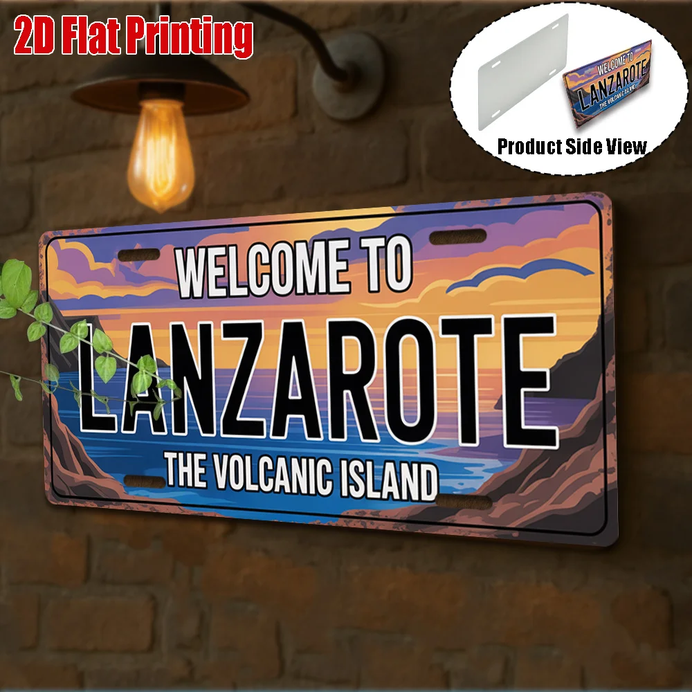 2D Flat Welcome to Lanzarote Metal Plaque The Volcanic Island Tropical Island Decor Outdoor Wall Art Travel Lover Gift