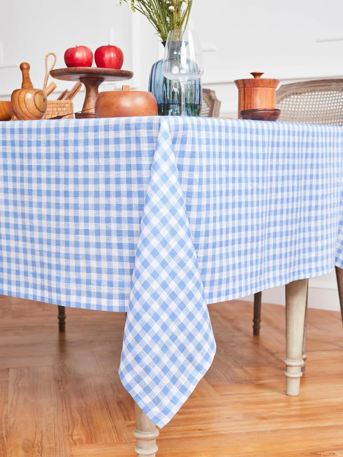 1 Piece Set, Modern Simple Blue Small Plaid Tablecloth, Japanese and Korean Style Minimalist Style Dinner Restaurant Table Mat Restaurant and Picnic
