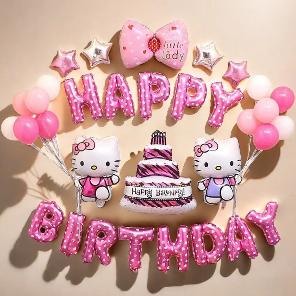 

1set Cartoon HelloKittys Birthday Party Balloon Decoration Cute Kids Theme Scene Layout Room Decoration Kawaii Gift for Girl