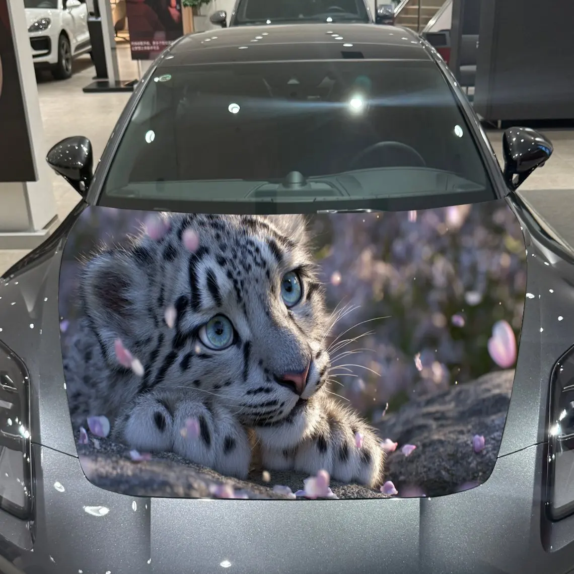 

Pink Blossom Leopard Visual Wonder Journey PVC Car Hood Wraps, Self-Adhesive Waterproof Car Bonnet Decal Sticker, Car Decoration