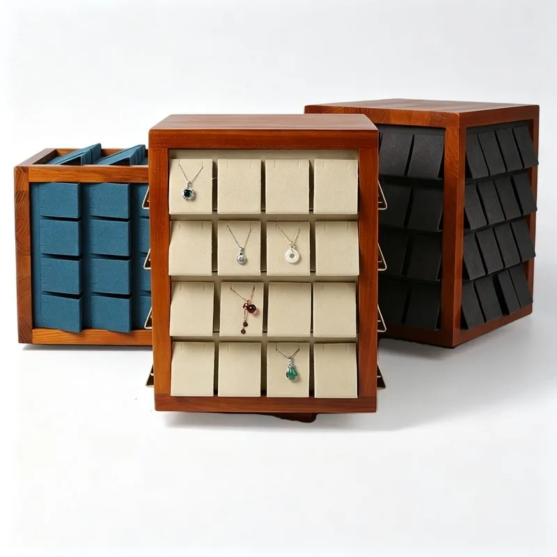 Solid Wood Necklace Display Rack Rotatable Pendant Display Stand Counter Jewelry Storage Holder Live Streaming Shooting Props