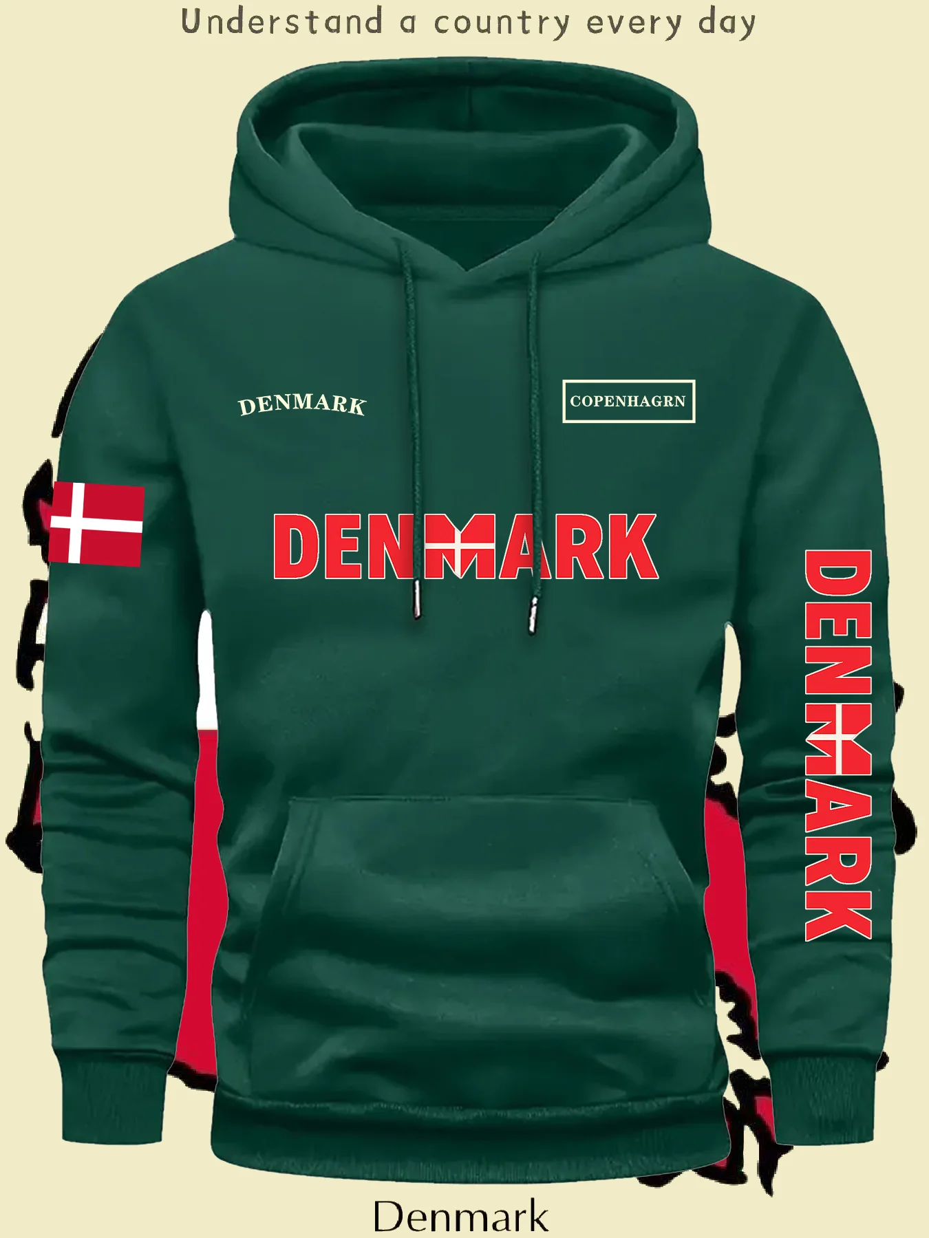 Men's Loose-Fit Danish Flag Graphic Hoodie – Casual Multi-Color Heat-Transfer Print (Unisex/Couple Style)