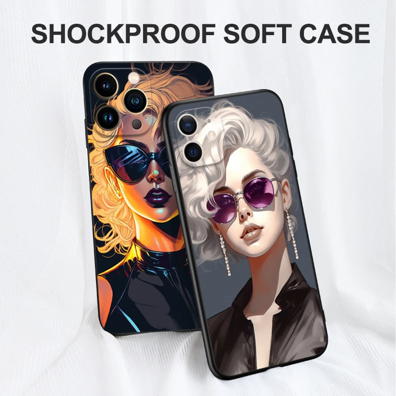 Black Tpu Case For Huawei Honor X9 X8 50 Lite Pro 10 lite Nova Y70 Y90 PLUS 5t 8 9 4G 5G 8i X8A X9A Beautiful lady sunglasses