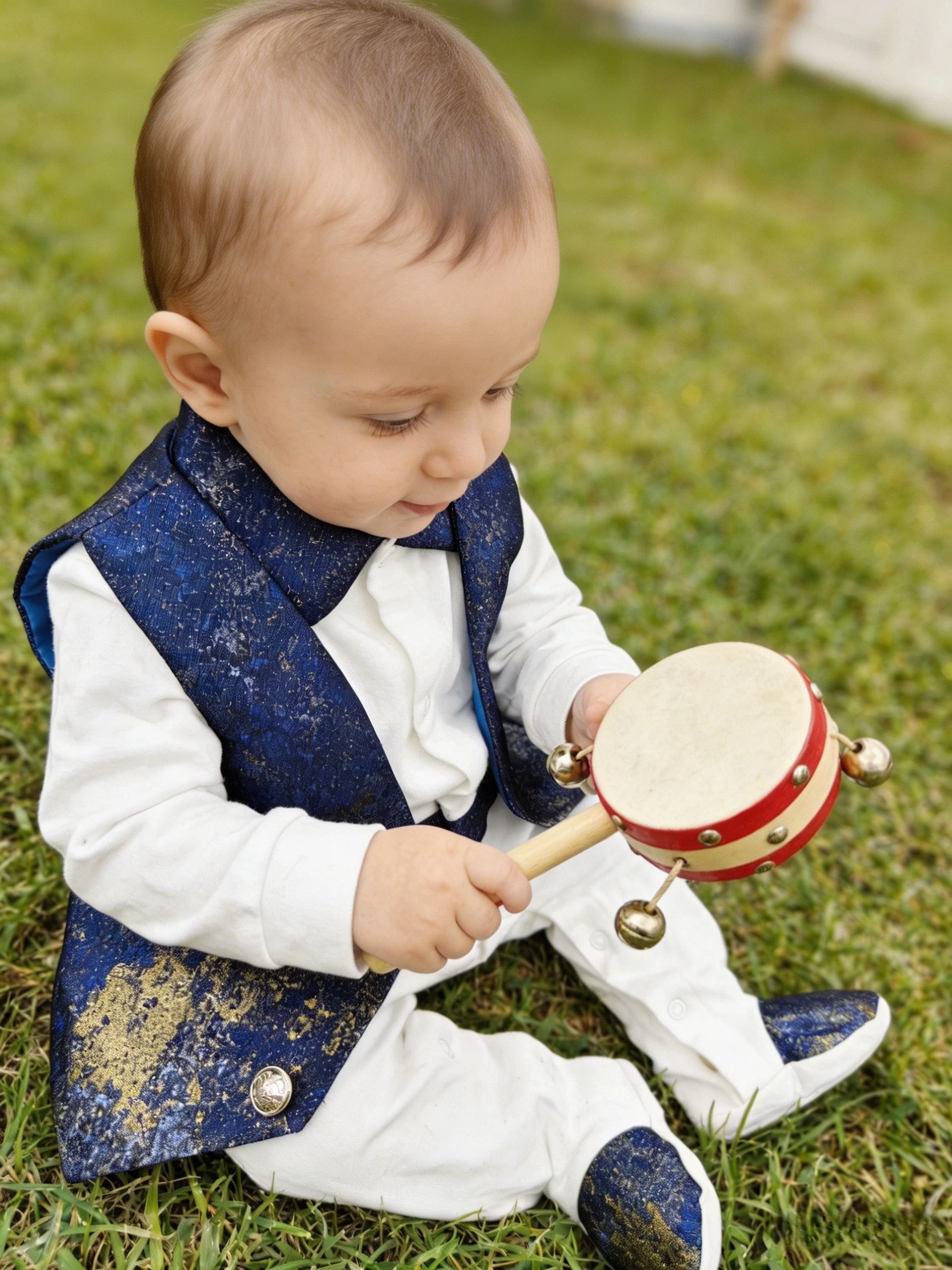 

Baby Boy 3Pcs Gentleman Outfit Blue Gold Jacquard Vest Bow Tie Footed Romper Infant Wedding Baptism Formal Suit