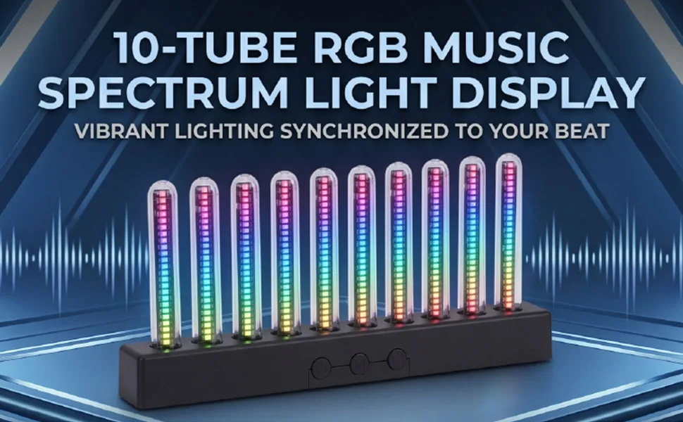 10 Tube RGB Music Spectrum Light Display Versatile Modes Intelligent Sensory Sound Activated Light Bar Display