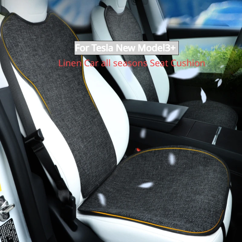 Funda de asiento de lino para Tesla modelo 3 Highland 2024, cojín transpirable para las cuatro estaciones, cómodo, Modelo 3 +, accesorios interiores