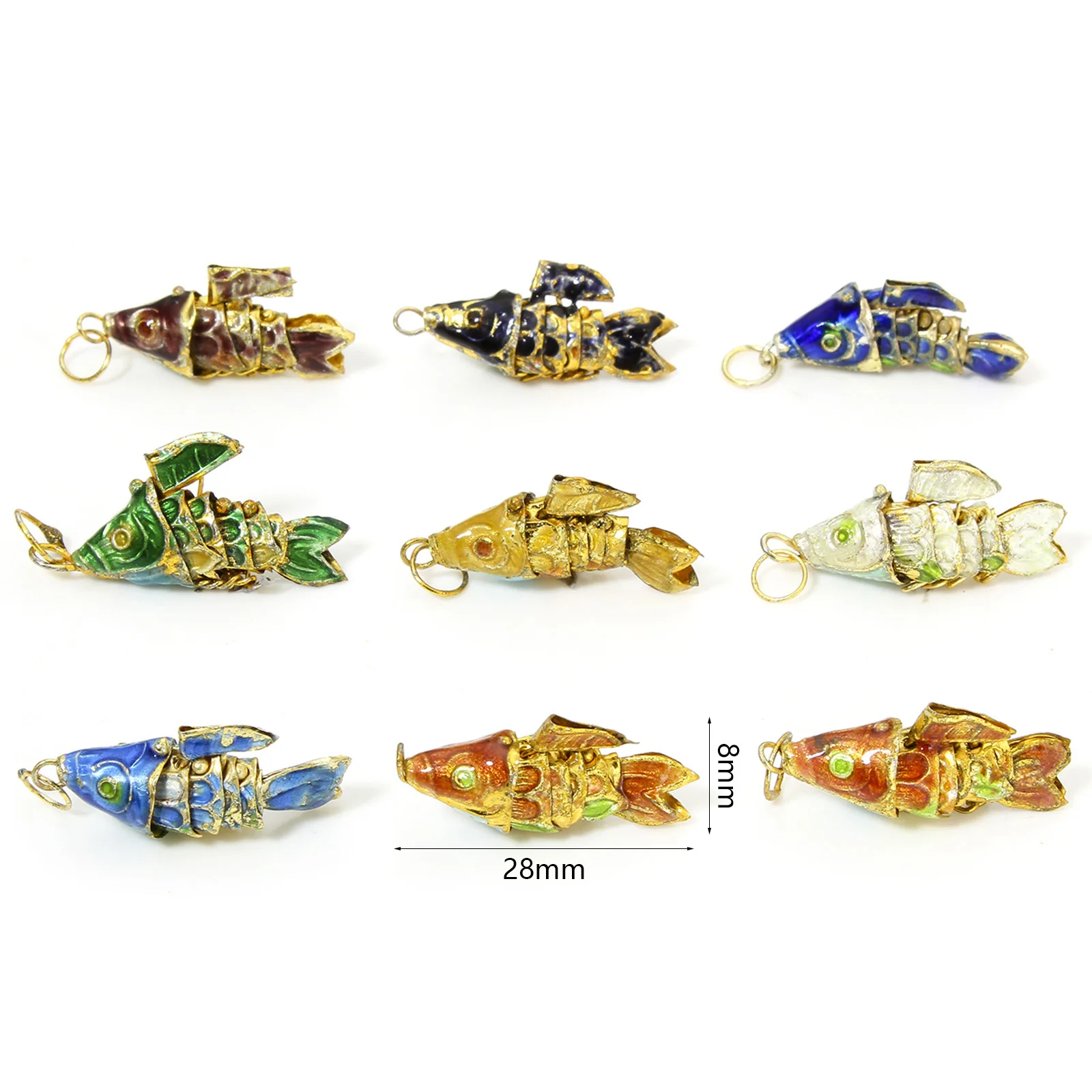 1PC Brass Ocean 3D Movable Fish Charms For Jewelry Making Gold Plated Multicolor Crap Animal Pendant DIY Findings 28mm x 8mm