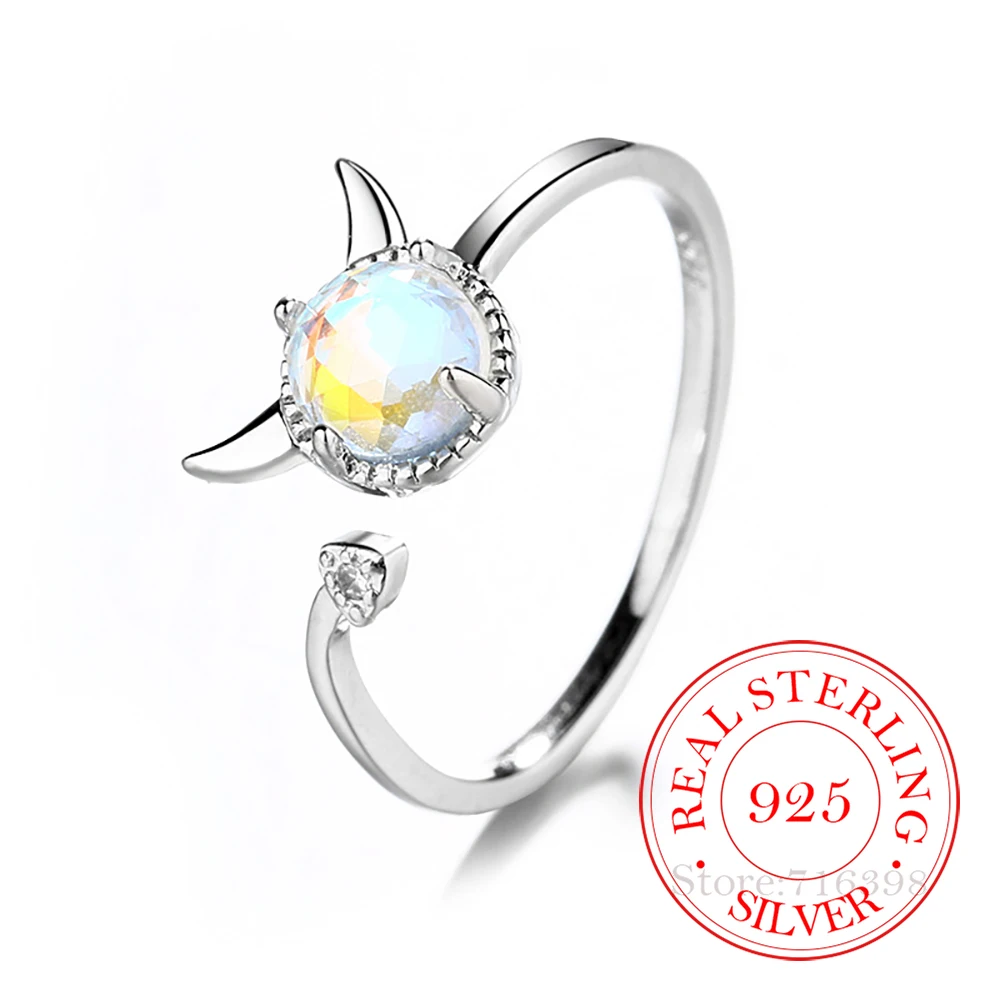 

Real Money 925 Sterling Silver Sweet Moonstone Devil Finger Rings For Women Girls Money 925 Wedding Party Jewelry Gift