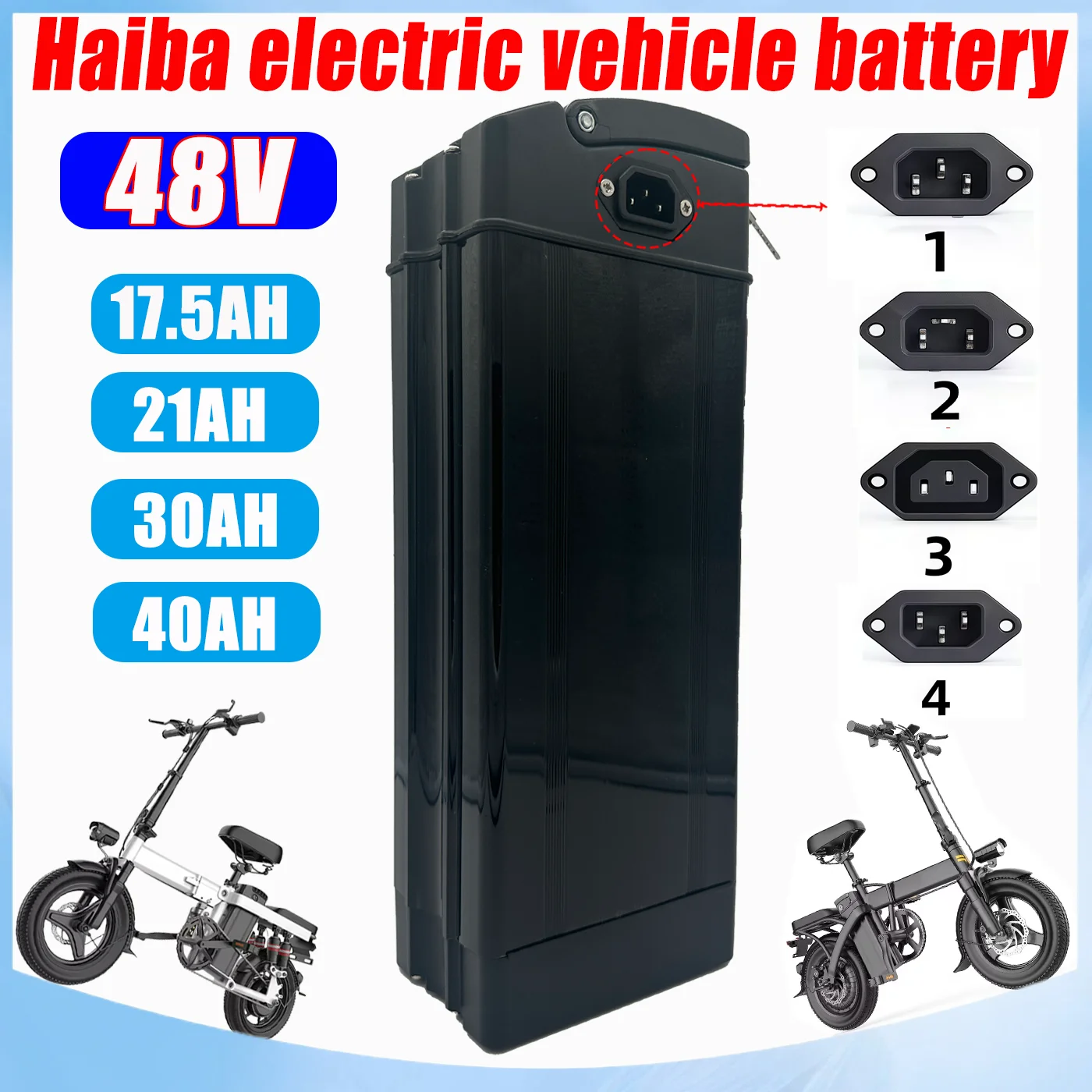 

High capacity 48V 40Ah Li-ium 30AH 21AH 18650 Battery for 1500W 1000W 750W 500W 450W 350W 250W Motor with built-in BMS +charger