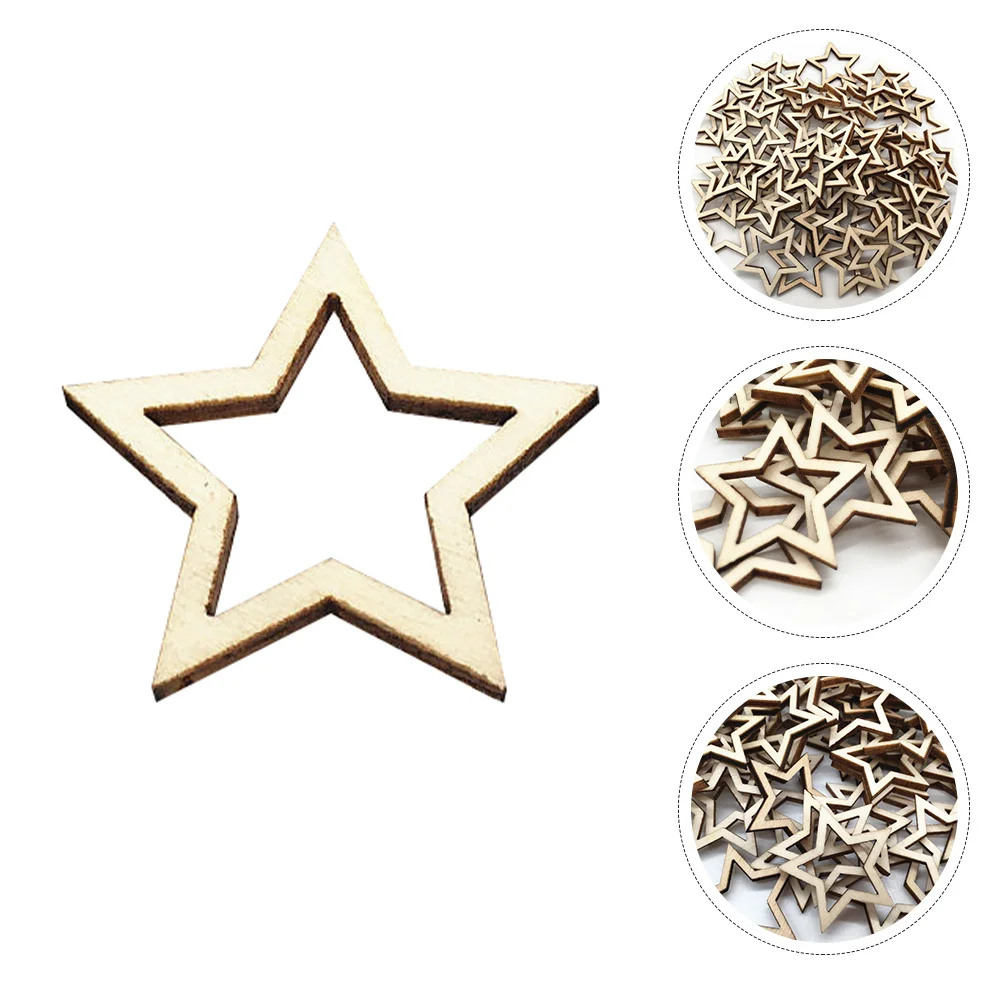 

100Pcs Wood Slice Ornaments Five-Pointed Star Hollow Out Crafts for Christmas Decorations DIY Hanging Pendant Art Craft