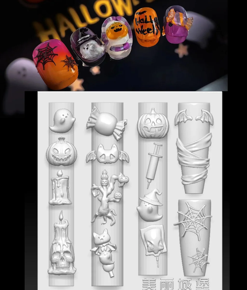 1pc Kerst Halloween Pompoen Spin Kerst 3D Acryl Mal Nail Art Decoraties Nagels DIY Ontwerp Siliconen Nagels Schimmel