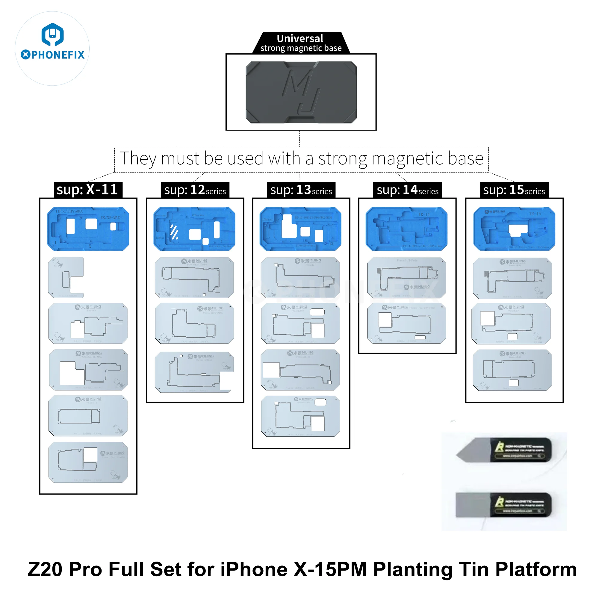 ATA Jing Z20 Pro 25 en 1 Stbbles Magnétiques Plate-Forme Pour iPhone X-16 PRO MAX Carte Mère Couche Moyenne Reballing Soudage Outil Kit