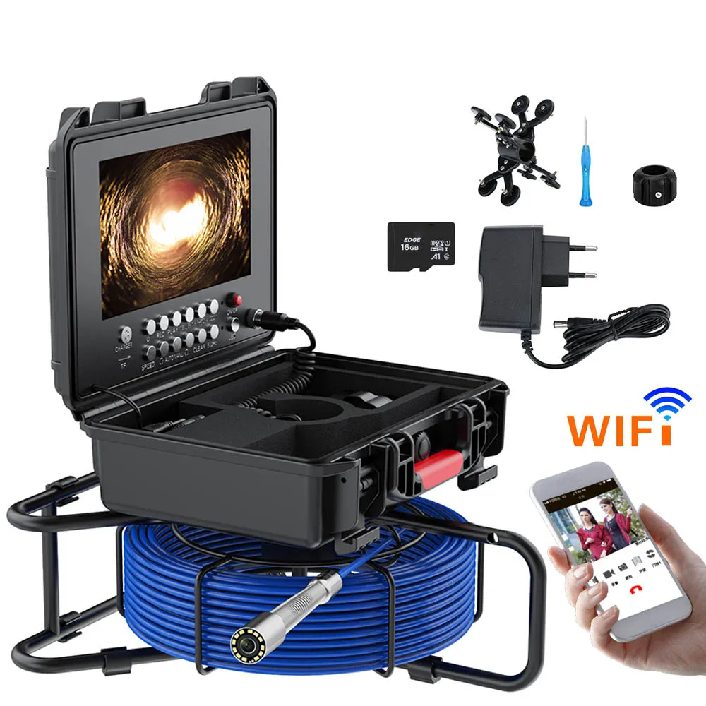 9in Ultra HD  Wireless WiFi/DVR Distance Counter Pipe Sewer Inspection Video Camera,Drain Industrial Endoscope