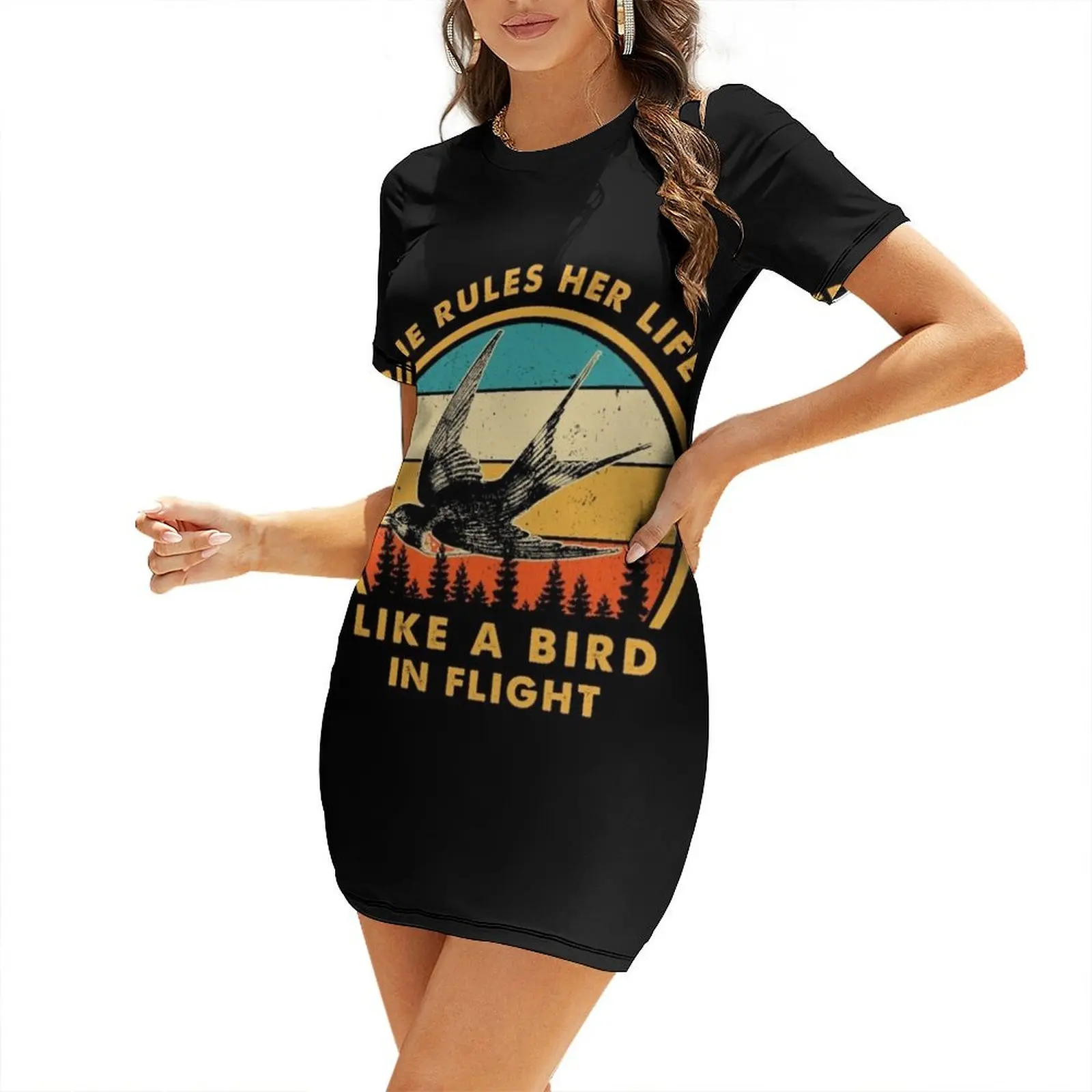 

She Rules Her Life Like A Bird In Flight Vintage Short-Sleeved Dress dress party evening elegant luxury celebrity Dress