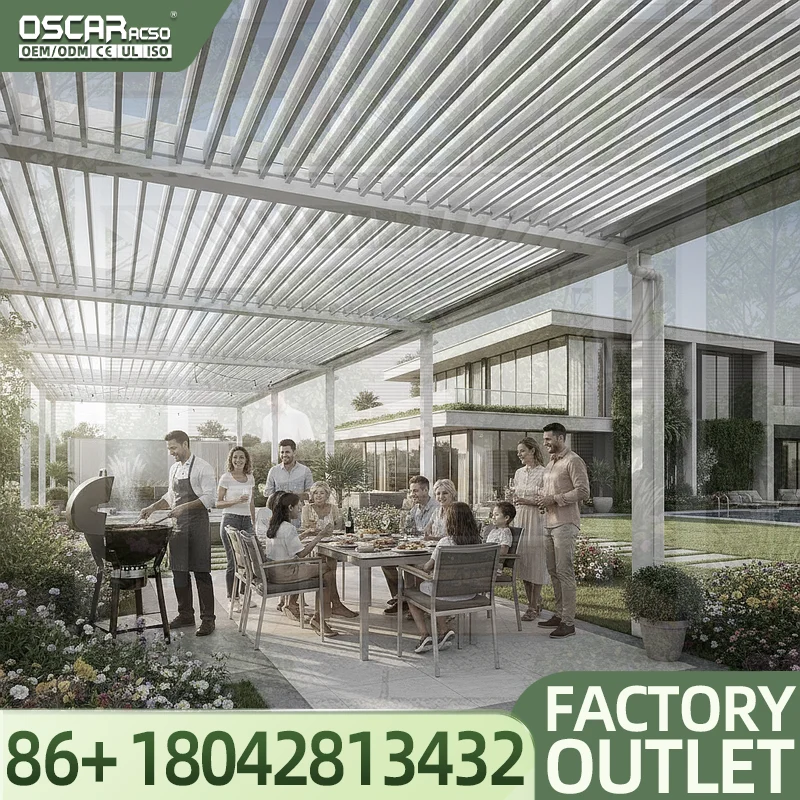 3x3 3x4 4x4 6x4m Outdoor Aluminum Motorized Awning with PC Sail Remote Control for Gardens Patios Backyards Pergola