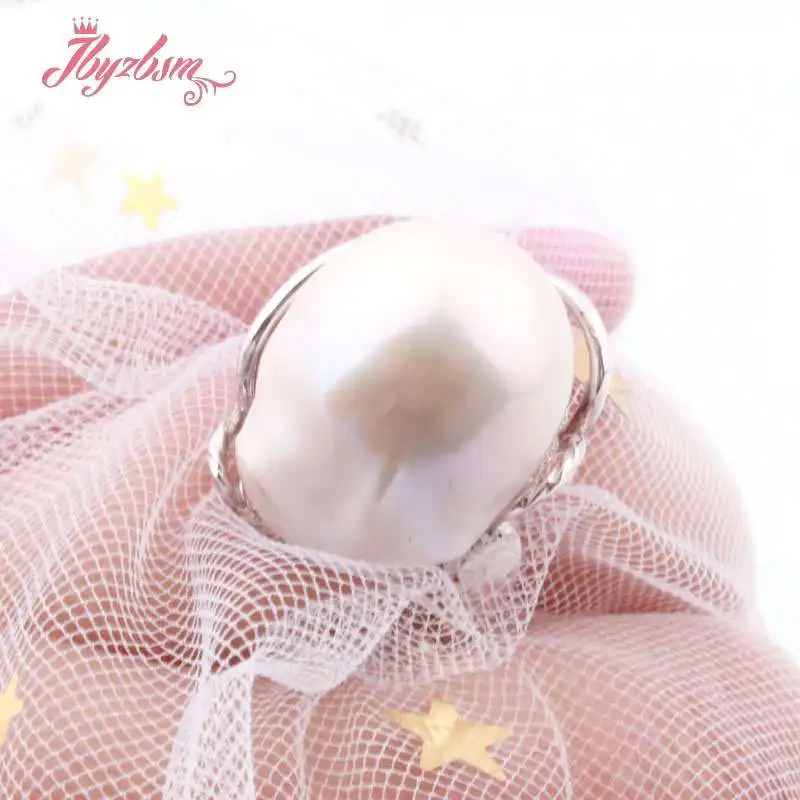 

13x18mm Natutal Edsion Freshwater Pearl Stone Beads Ring Gifts For Women Silver Plated Adjustable Ring Fasion Jewelry For Party