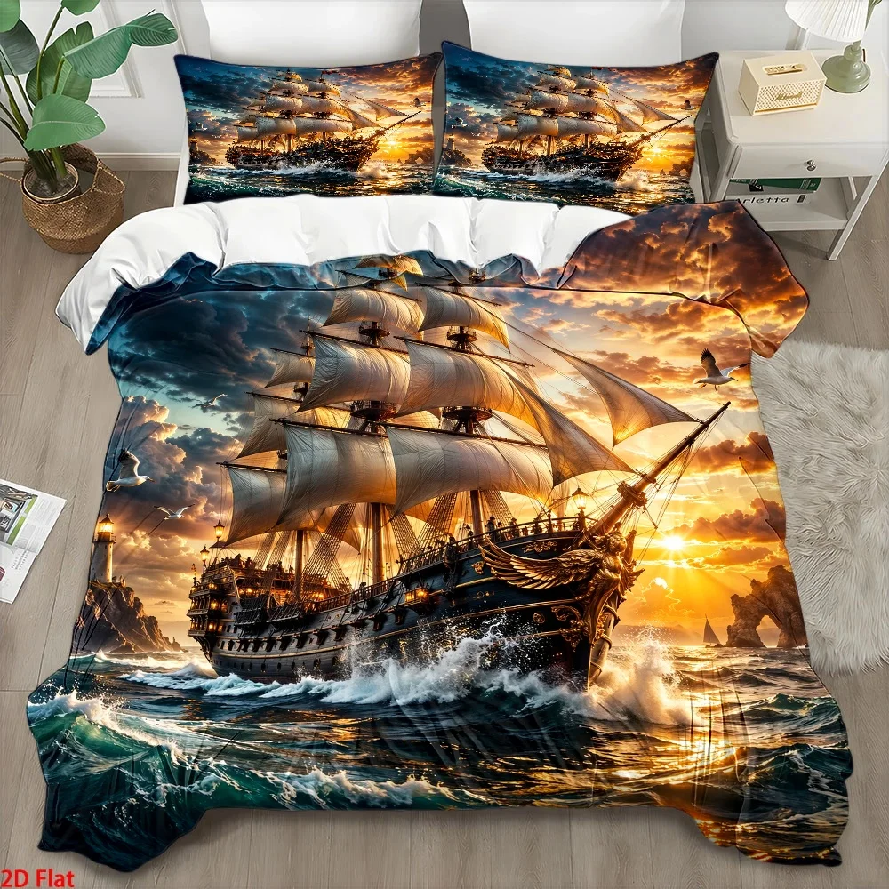 3Pc Nautical Sailing Theme Duvet Cover Set, Three-Piece Bedding Set (1*Duvet Cover + 2*Pillowcases), Suitable for All Seasons, Machine Washable, Invisible Zipper Double Bed Cover, Suitable for Home, Dorm, Master Bedroom, Guest Room, Vintage Ship Print Bedding Set, Large Duvet Cover Three-Piece Set, European and American Style Nautical Elements Bedding, Durable and Skin-Friendly Washable Bed Cover, Nautical Style Bedding Set, Bedroom Decoration Nautical Sailing Duvet Cover, Comfortable and Breathable Bedding Three-Piece Set