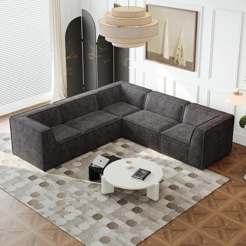 

Oversized Sectional Couch, L-Shaped Modern Comfy Chenille Fabric Floor Foam Compression Modular Sectional Sofa, Couch and Loves