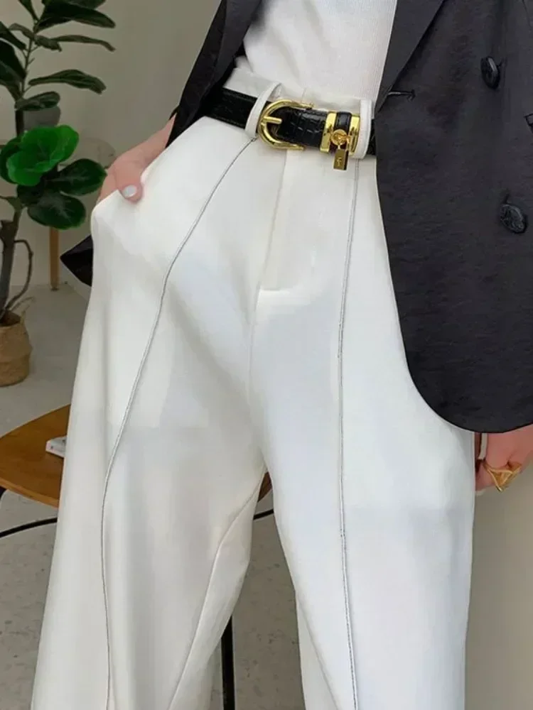 

Women's High Waist Loose Wide Leg Pants, Casual Straight Trousers, High Street Suit, Monochromatic, Fashion