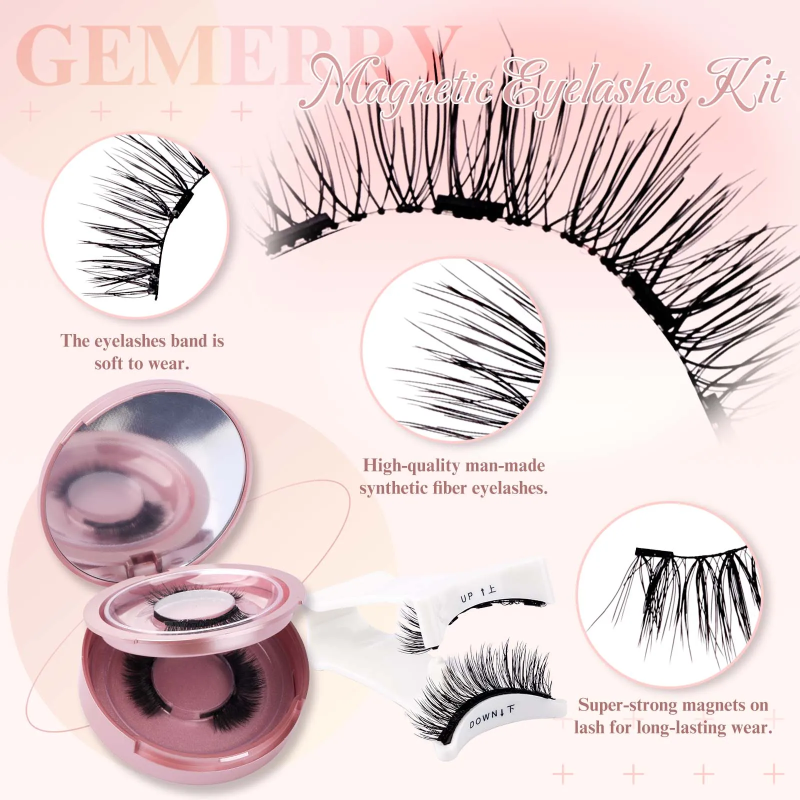 GEMERRY Magnetic Eyelashes with Applicator Natural Look Reusable Soft Strip False Lashes No Glue Makeup Kit Easy to Wear  Remove