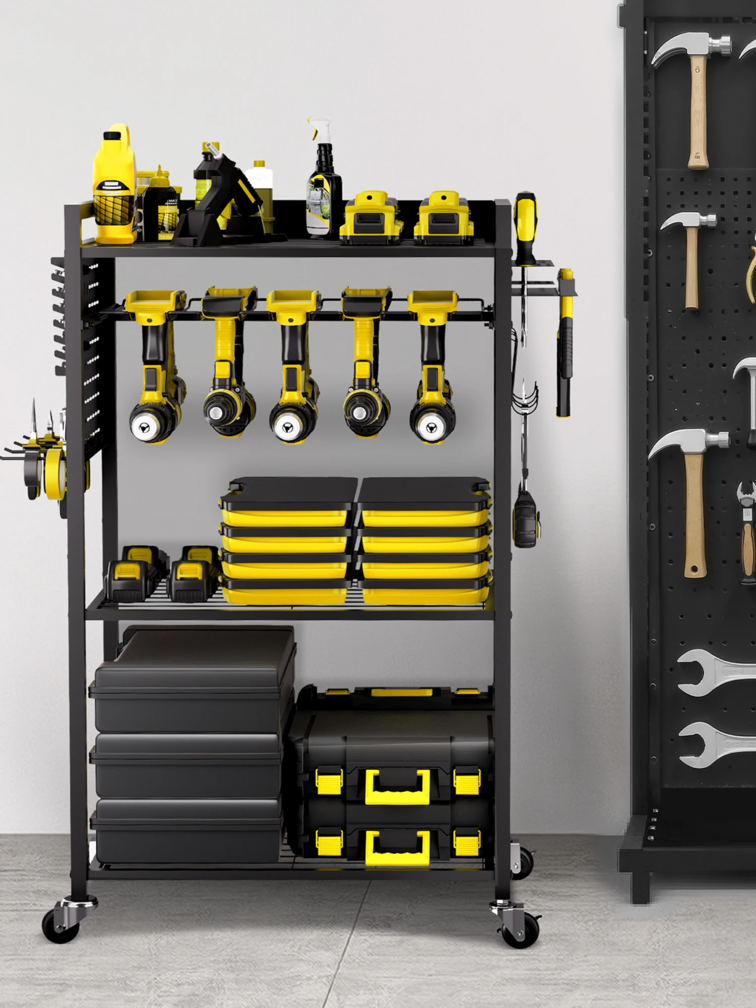 SucceBuy 4-tier Rolling Tool Organizer Winkelwagen 150 lbs Garage Vloerstandaard Opslagwagen op Wielen Boorhouder Rek voor Werkplaats - afbeelding 2