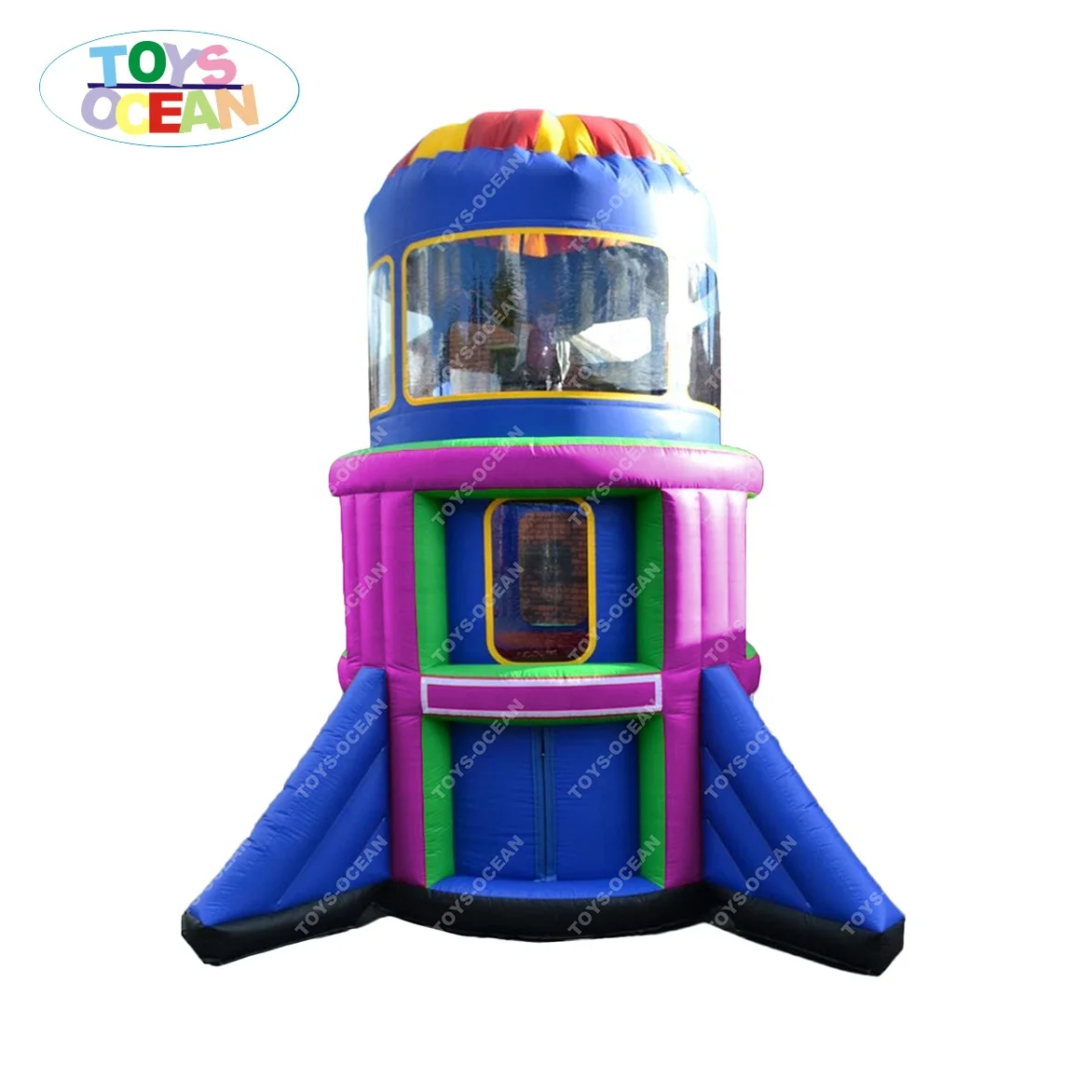 Large PVC Inflatable Rocket Space and Parachute Sports Castle Bounce Toy for Kids and Adults with Blower Accessory