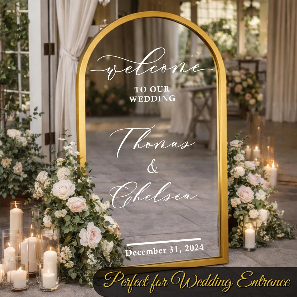 Welcome Sign Wedding Vinyl Decal Personalised Wedding Sticker for Board Mirror DIY Names & Date Wall Stickers Wedding Décor