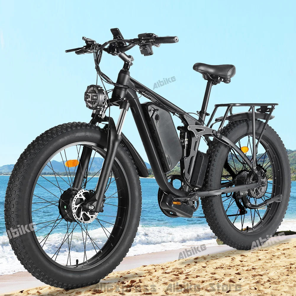 Bicicleta eléctrica para adultos, bici de montaña con Motor de 2000W, 55 km/h, batería de 48V 23Ah, 100KM, neumático ancho de 26 pulgadas, para playa y nieve