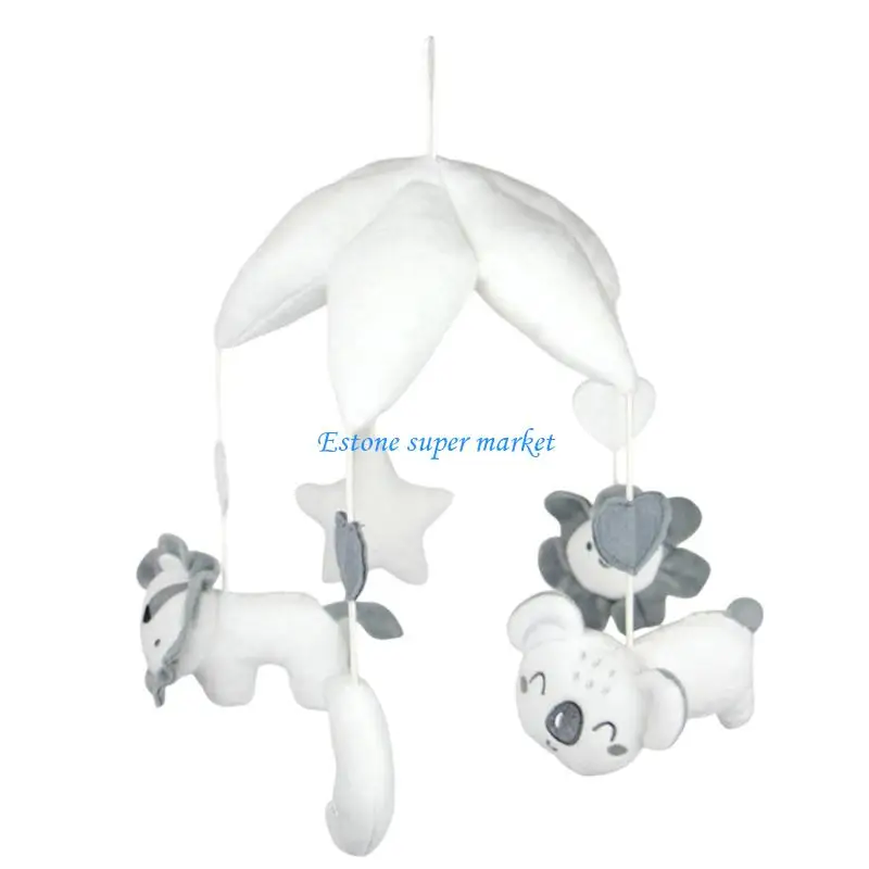 090B Infant Bedtime Soothing Rattle Musical Plush Crib Mobile Rotating Animal Music Box for Baby Sensory Auditory Develop