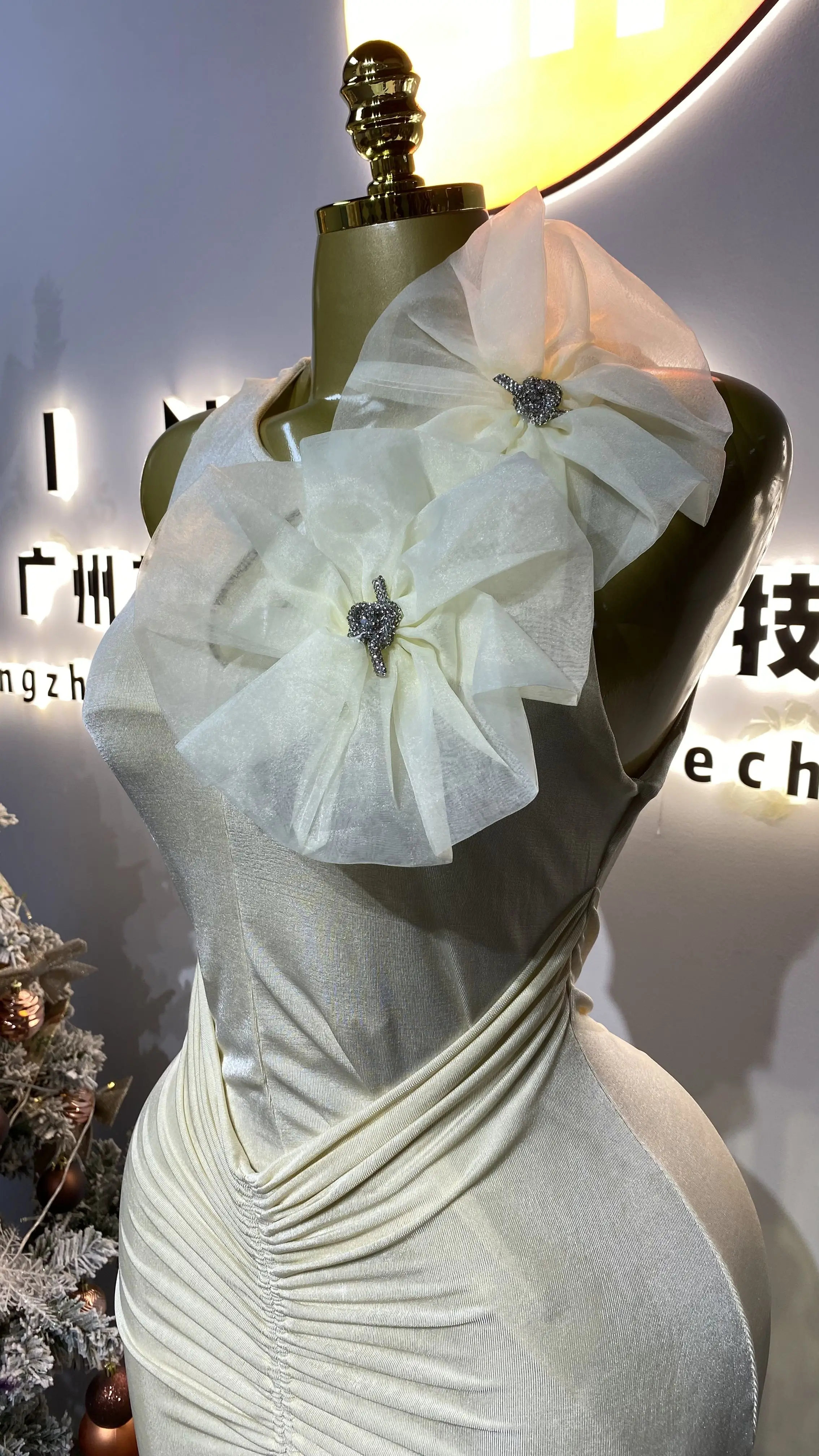 Elegant mermaid pleated Maxi evening gown, summer three-dimensional women's wear, washable woven dress-GZXX302