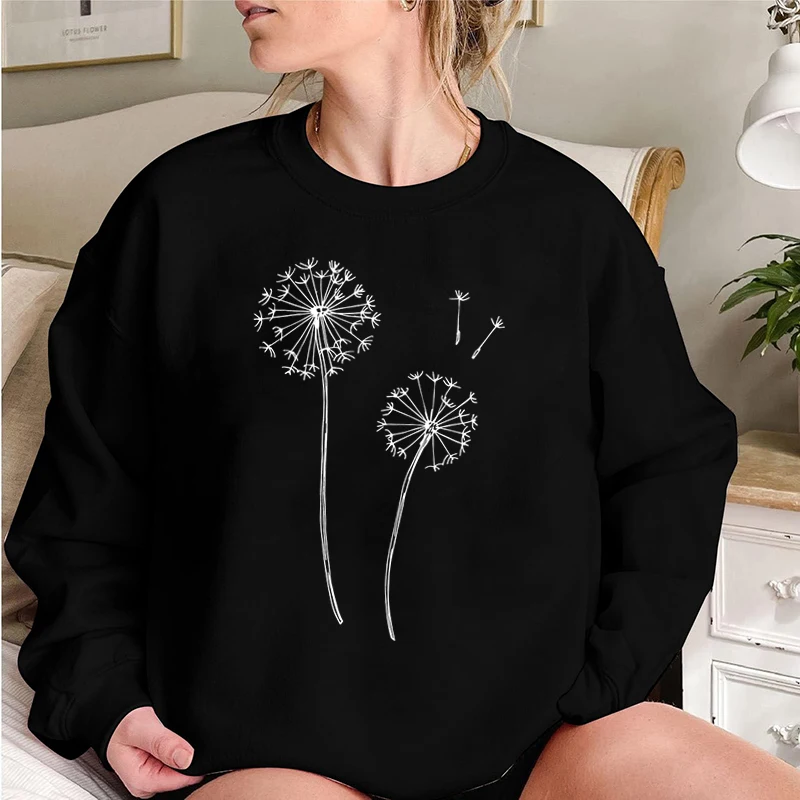 Autumn Winter Sweatshirts Dandelion Print Round Neck Sweatshirts For Women Fashion Plus Size Women Clothing Hoodless Pullovers