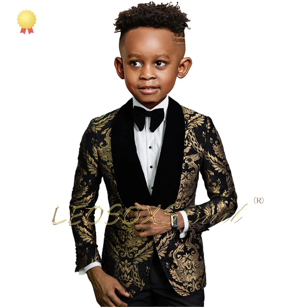 Boys' 2-Piece Floral Jacquard Suit with Velvet Shawl Lapels - Perfect for Proms, Weddings, and Special Fashion Occasions