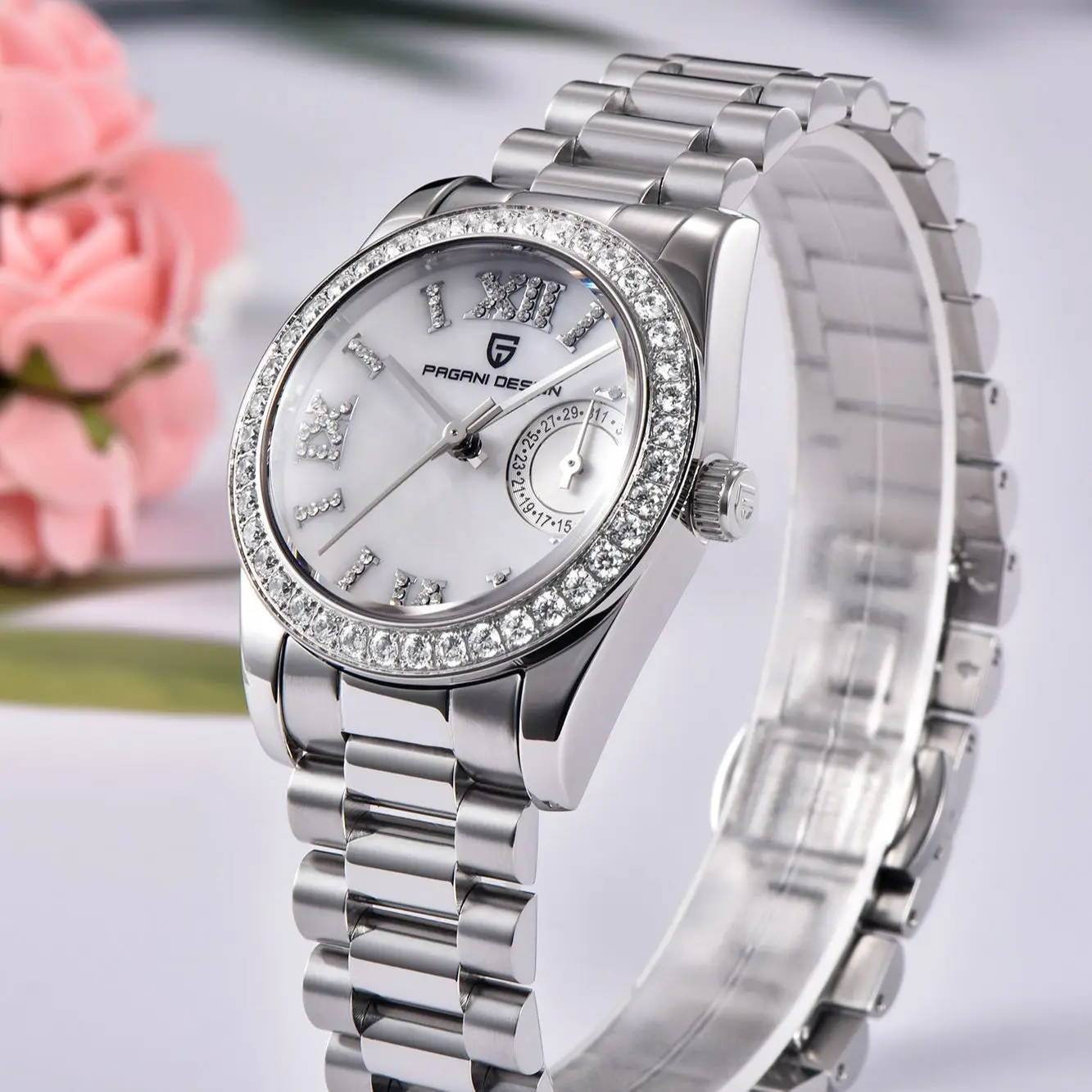 2023 New Elegant PAGANI DESIGN Women Diamond 32mm Quartz Watches Sapphire Glass Stainless Steel Small and Exquisite Ladies Watch