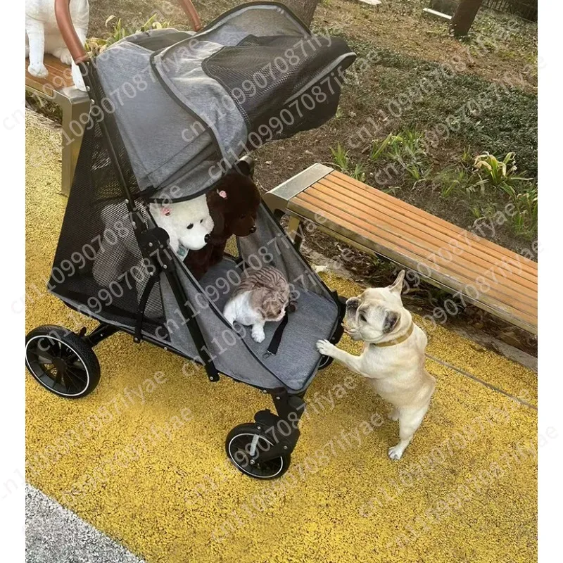 Medium and large dog pet cart Large cabin Portable foldable breathable outdoor travel Large