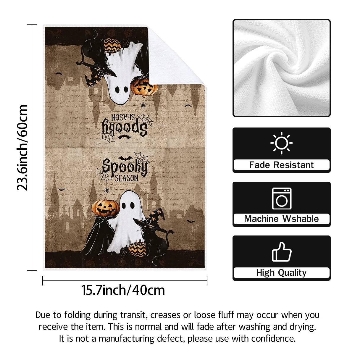 2/4/6Pcs Halloween Kitchen Towels Vintage Ghost Pumpkin Black Cat Skull Print Absorbent Multi‑Purpose Cleaning Dish Cloths