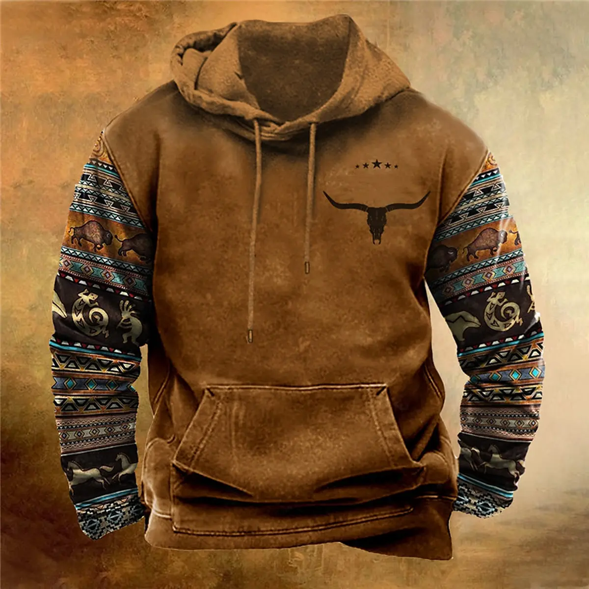 Men\'s Pullover Hoodie Sweatshirt Vintage Long Sleeve Cowboy Prints Casuals Spring & Fall For Men/Women Outerwear Streetwear