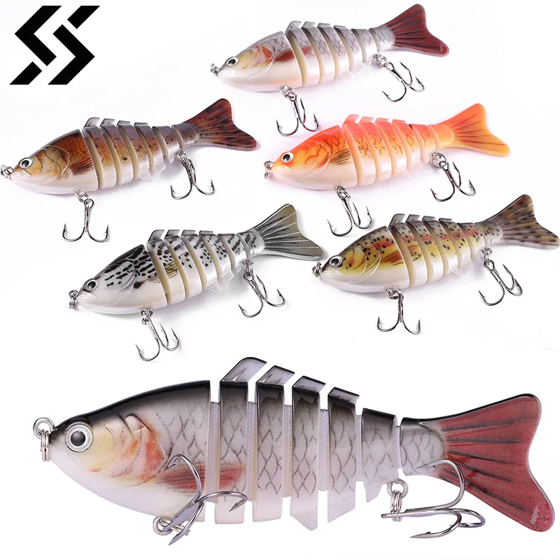 Sougayilang 1 Stück Angelköder, 15–16 g, 10 cm, 7 Segmente, künstlicher harter Köder, Swimbait, Kunststoff-Angelgerät für Süßwasserangeln