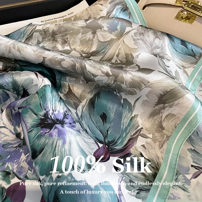 Neuer 100% Echter Seidenschal für Damen Quadratischer Halstuch Handgelenkstuch Wickeltücher Damen Foulard Schals Pashmina Weiblicher Hijab Bandana Bufanda