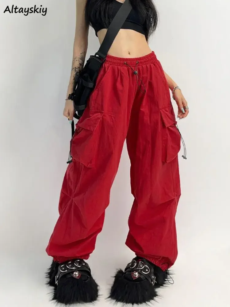 

High Street Cargo Pants Women Chic Vintage Baggy Pockets Fashion American Style Unisex Casual All-match Schoolgirls Full Length