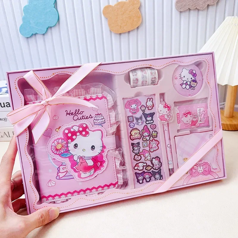 Sanrio Stationery Gift Box Kawaii HelloKitty Mymelody Kuromi Korean New Student Cartoon Notebook Set Children\'s Stationery Gift