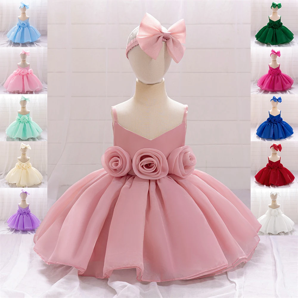 2pcs Baby Girls Flower Fluffy Tutu Dress Toddler 1st Birthday Party Princess Gown Infant Wedding Bridesmaid Clothes Girl Costume