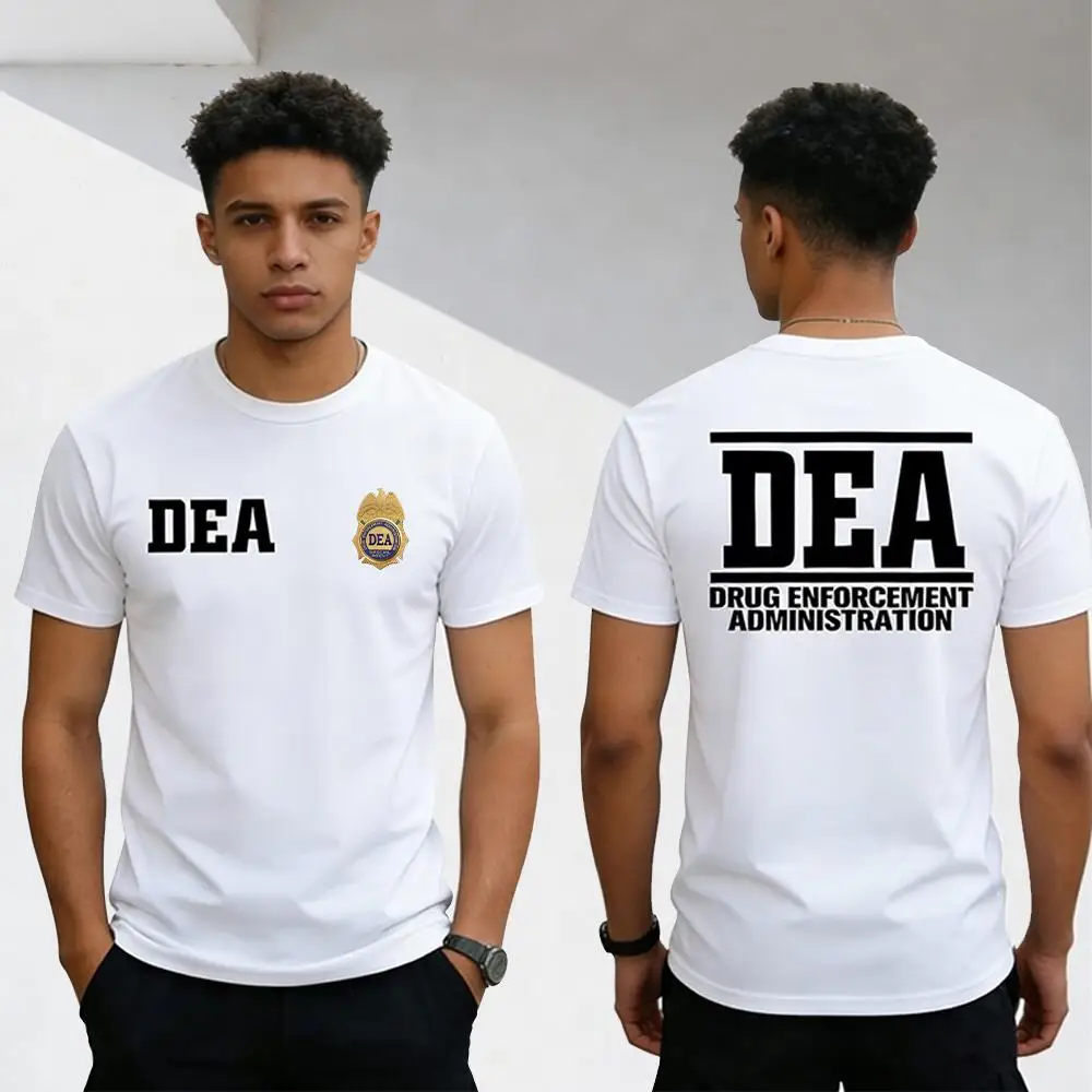 2026 New Men's Drug Enforcement Bureau Letter Print T-Shirt Justice Police Fan Cosplay Fun Tee Summer Breathable Crew Neck Top