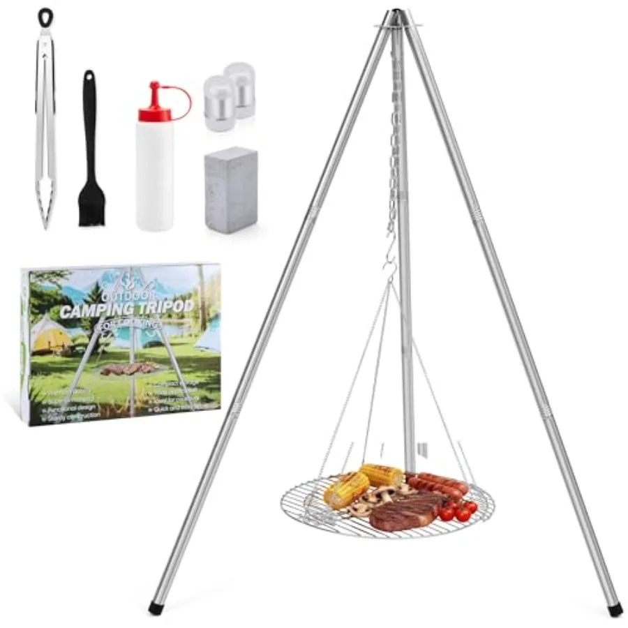 

Трехногая подставка для костра из нержавеющей стали для приготовления пищи на природе, пляже, во дворе, для гриля, барбекю, костровой чаши, подвесная подставка для открытого огня