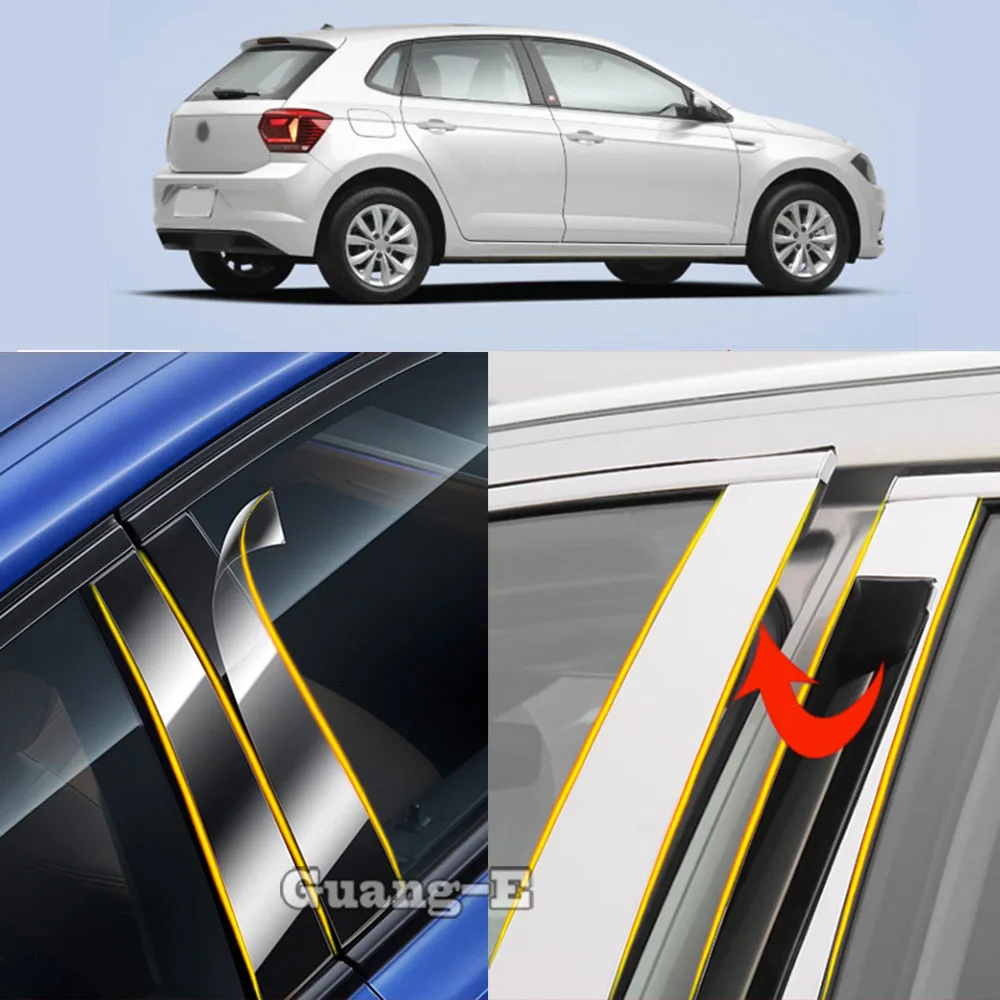 

Car TPU/Glossy Mirror Pillar Post Cover For Volkswagen VW Polo Hatchback 2019 2020 2021-2023 Door Window Molding Stickers Plate