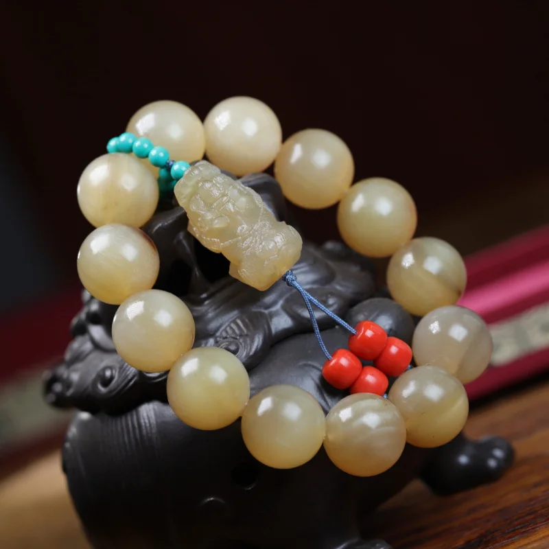 سوار خرز مستدير طبيعي محمول على شكل قرن الأغنام منحوت حلية Pixiu #1