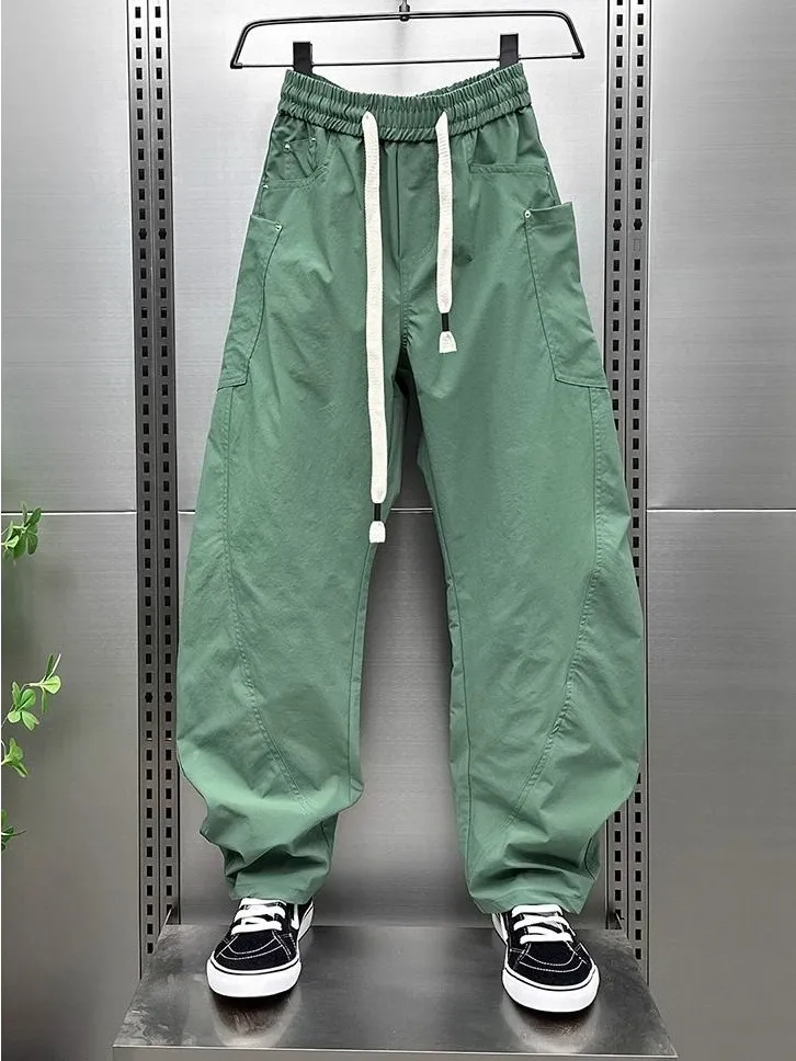 

Summer New Men's Loose Sports Pants Straight Leg Trousers Casual Wear Polyester Fiber mid Waist Elastic Waisand
