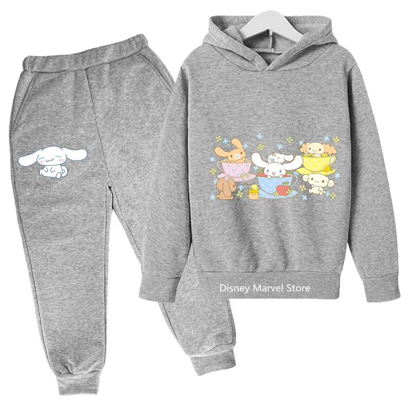 New 2024 Cinnamoroll Spring Fall Hoodie Set With Warm Sweatpants For Boys And Girls Outdoors For 4-14 Year Olds